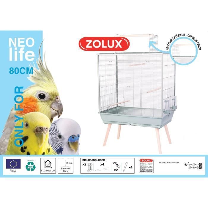 Jaula elevada de alambre ZOLUX para pájaros, Neolife - Para periquitos, cacatúas y canarios - 81 x 48 x 130 cm - Neolife - Verde