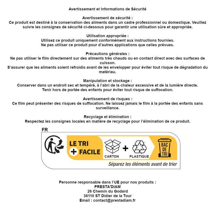 Rouleau de Film Etirable Alimentaire Transparent 30cm x 300M avec ZIPCUT en Boîte Distributrice - D-Work
