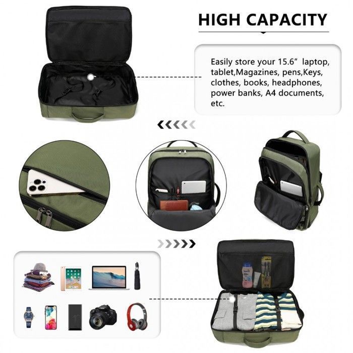 Mochila de viaje de gran capacidad de 55x35x20cm, equipaje de mano para portátil, bolsa de cabina para Easyjet, verde.