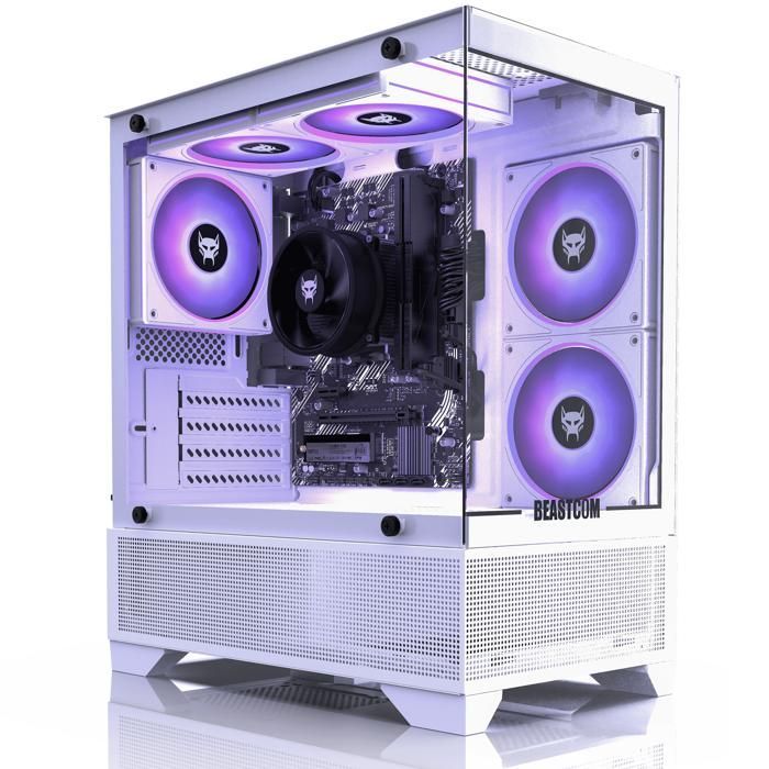 BEASTCOM Q3 Essential Gaming, PC da gaming bianco, AMD Ryzen 5 3400G 4x4.20GHz, RX Vega 11 4K, 16 GB di RAM, SSD da 512 GB, WiFi, Windows 11
