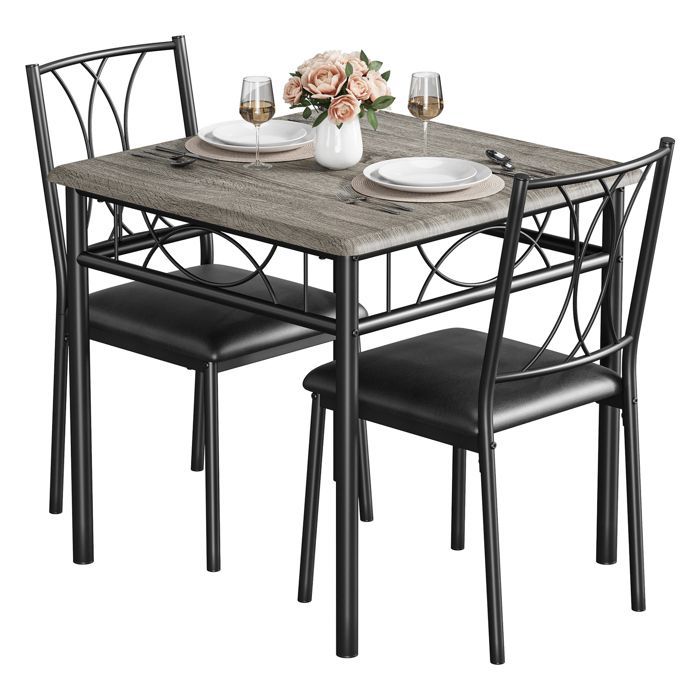 Ensemble Table et 2 Chaises, Set de Salle à Manger MDF, pour Cuisine, Petit Espace, Appartement, Jardin, Studio, Salon,gris