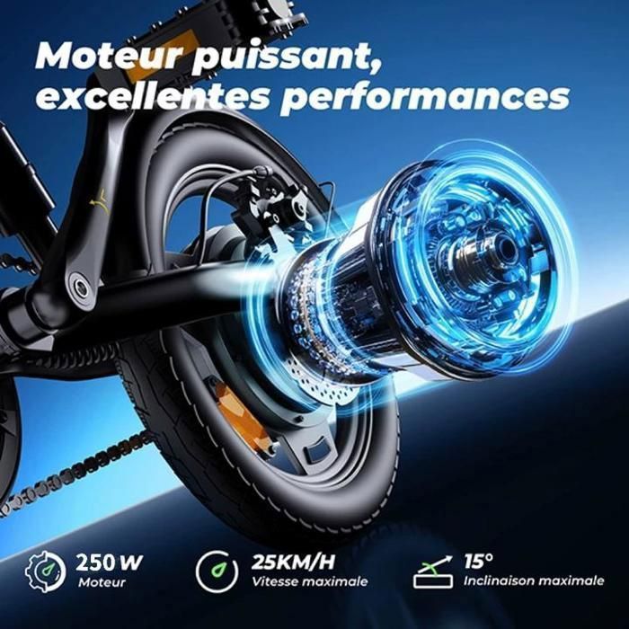 Vélo Électrique - AGILERIDE - AE-B1 - VTT 14'' - Moteur 250W - Batterie 36V 7.8Ah - Autonomie 40 km- 3 Vitesses-Adulte-Noir