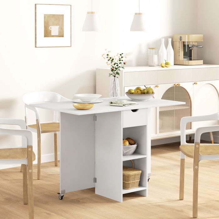 Mesa de jantar dobrável, mesa de cozinha móvel para 2 a 4 pessoas com tampo aberto, 1 gaveta, mesa dobrável para p