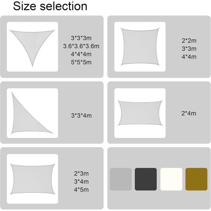 Vela de sombra rectangular de poliéster de 4x5 m - impermeable, protección UV, color arena