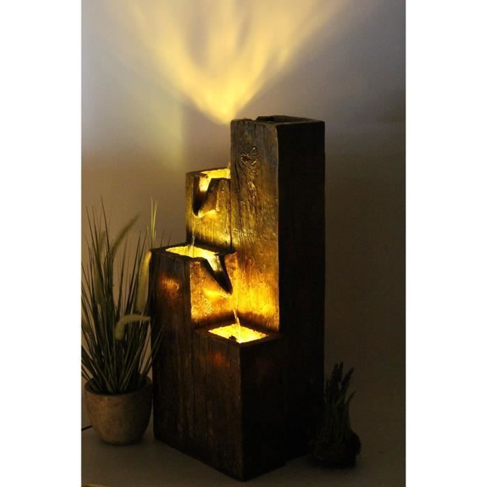 Fonte de jardim ARNUSA - BK823 - Poliresina com efeito madeira - Com iluminação LED branca quente