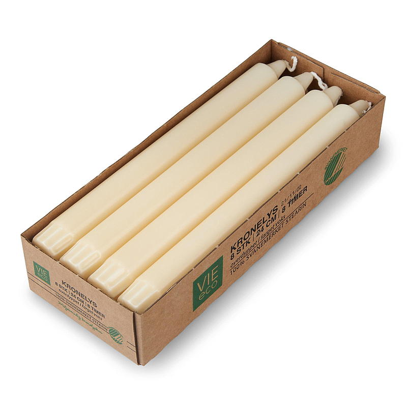Bougie Vie Eco Crown, lot de 8, 24 cm, ivoire écologique