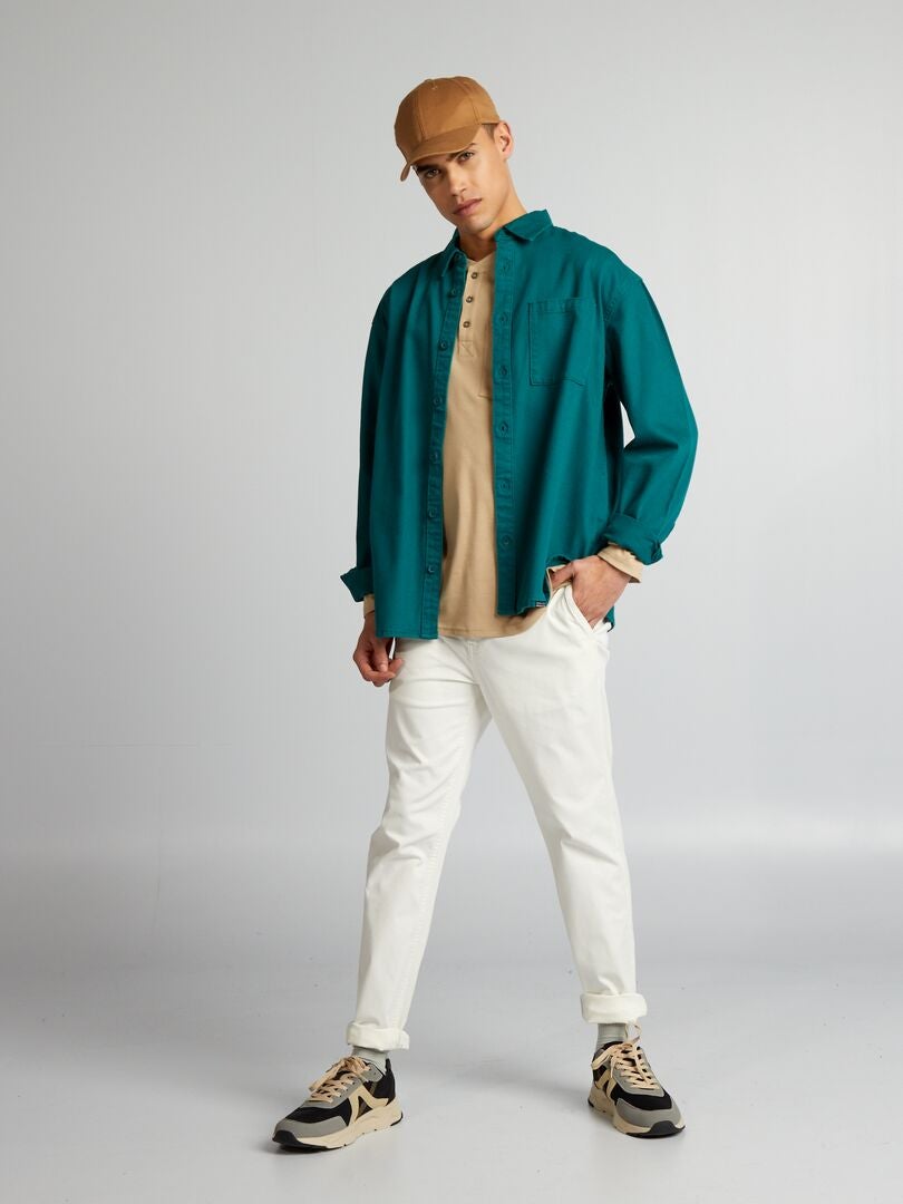 Camiseta con cuello Henley - BEIGE