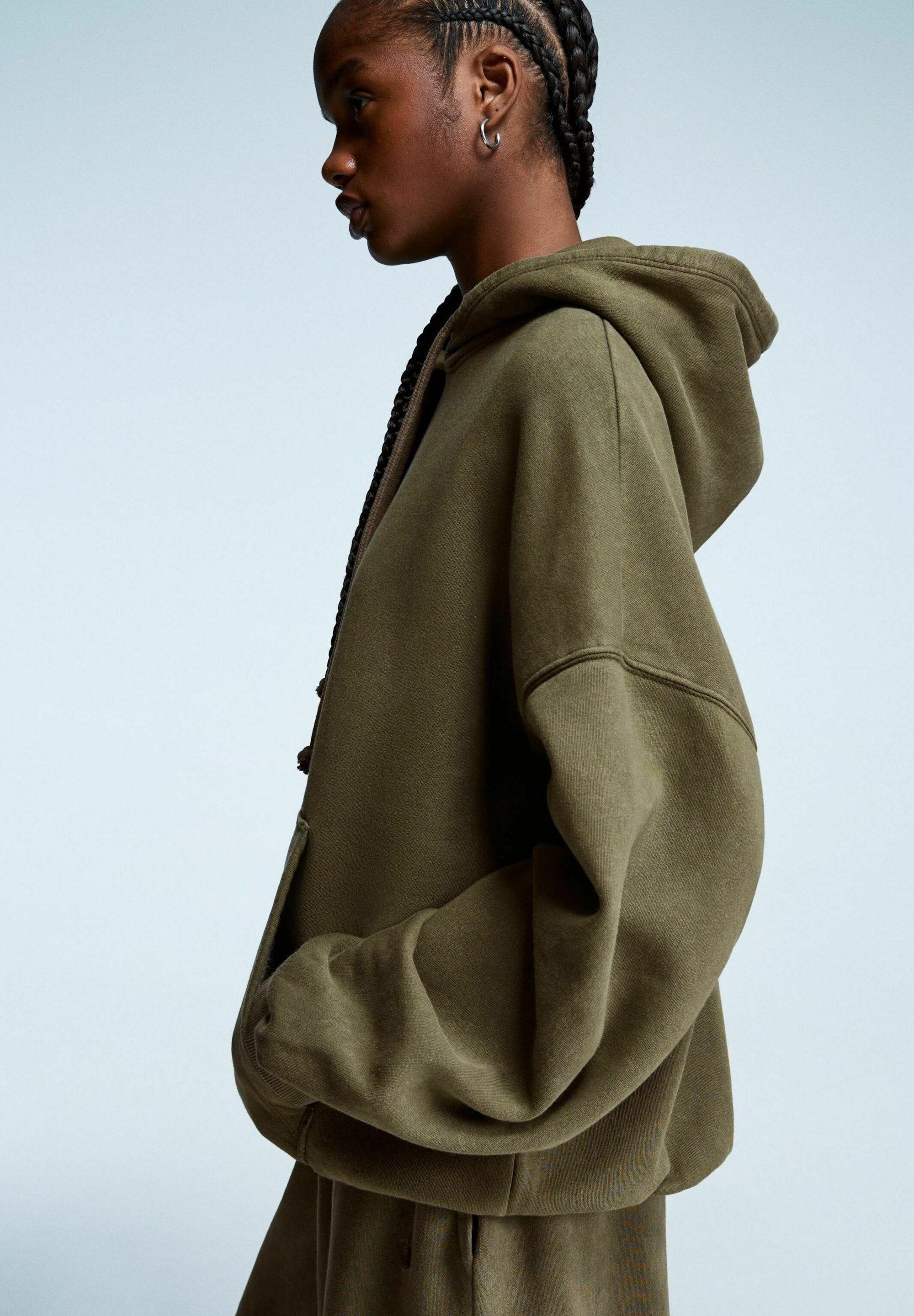 Mikina s kapucí Bershka - khaki