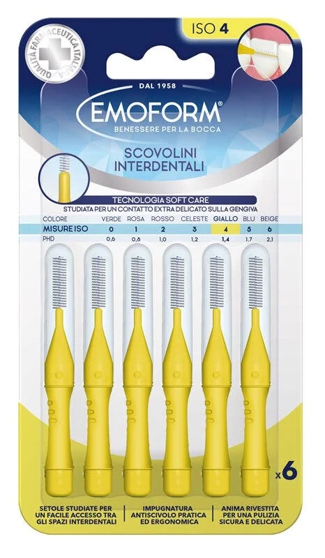 Escova interdental Emoform Iso 4 amarela, pacote com 6 unidades.