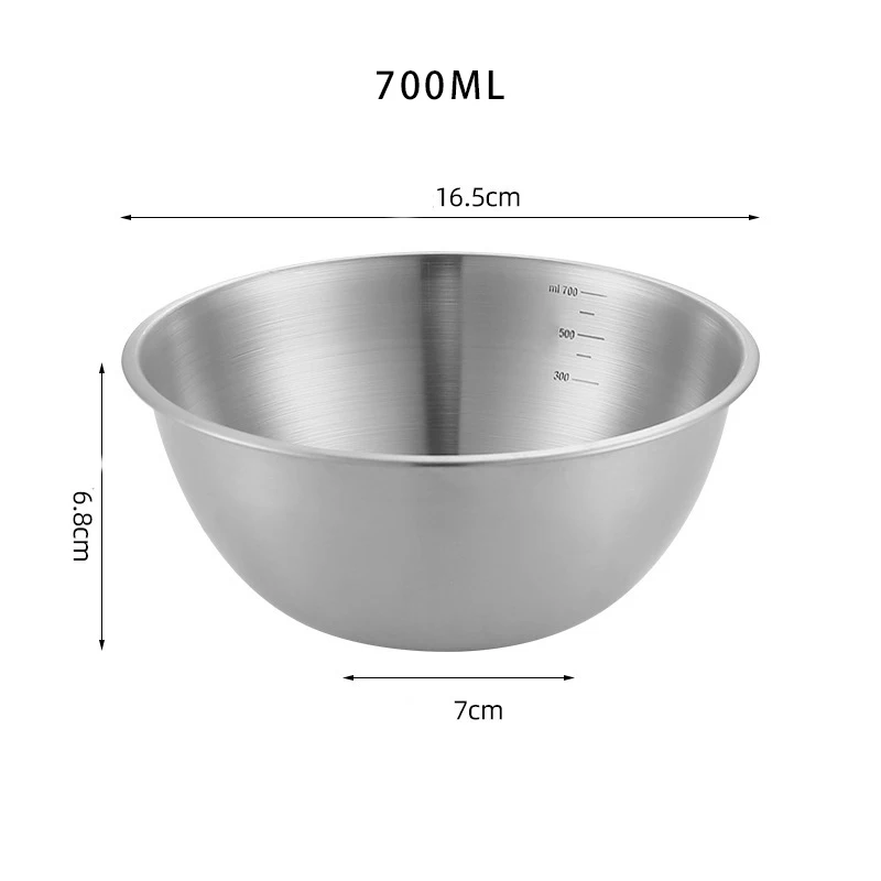 Saladier en acier inoxydable doré et argenté de 17 cm avec graduation, bol pour nouilles de riz et nouilles lamian, vaisselle de cuisine, récipient alimentaire