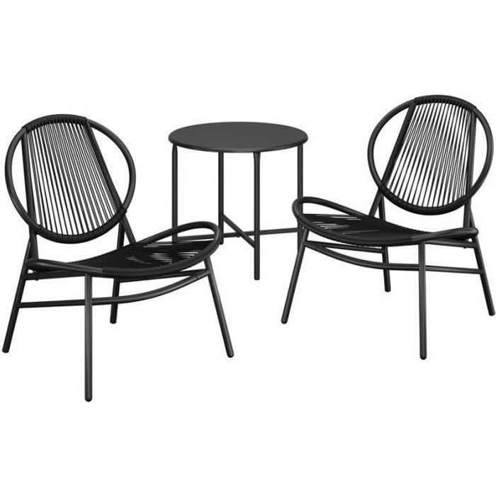 Set tavolo e sedie da giardino, 3 pezzi, sedie Acapulco, per patio, giardino, balcone, nero inchiostro