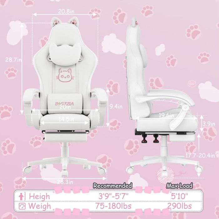 Pelituoli - Ergonominen toimistotuoli - Ristiselän tuki ja hieronta - Jalkatuki - 135° kallistuva selkänoja - Jopa 130 kg - Valkoinen