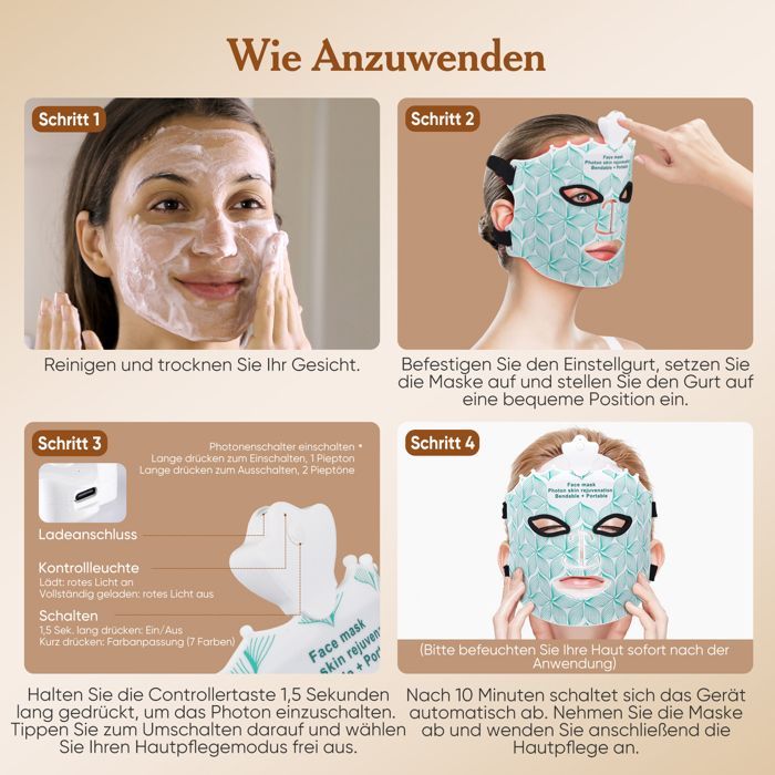 LED-gezichtsmasker voor lichttherapie, zacht siliconen, gezichtsmasker voor lichttherapie voor gezicht en hals, anti-aging, verstevigend