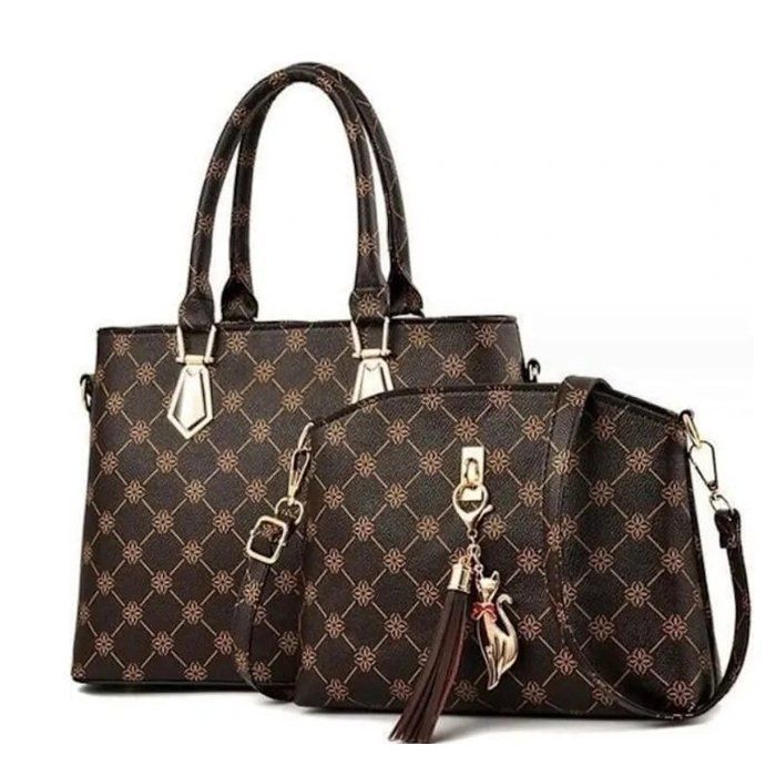 JINDING SC 933 Handbag and Shoulder Bag, Modern Design, Floral Pattern, Synthetic PU Leather, Coffee Black with Original Color