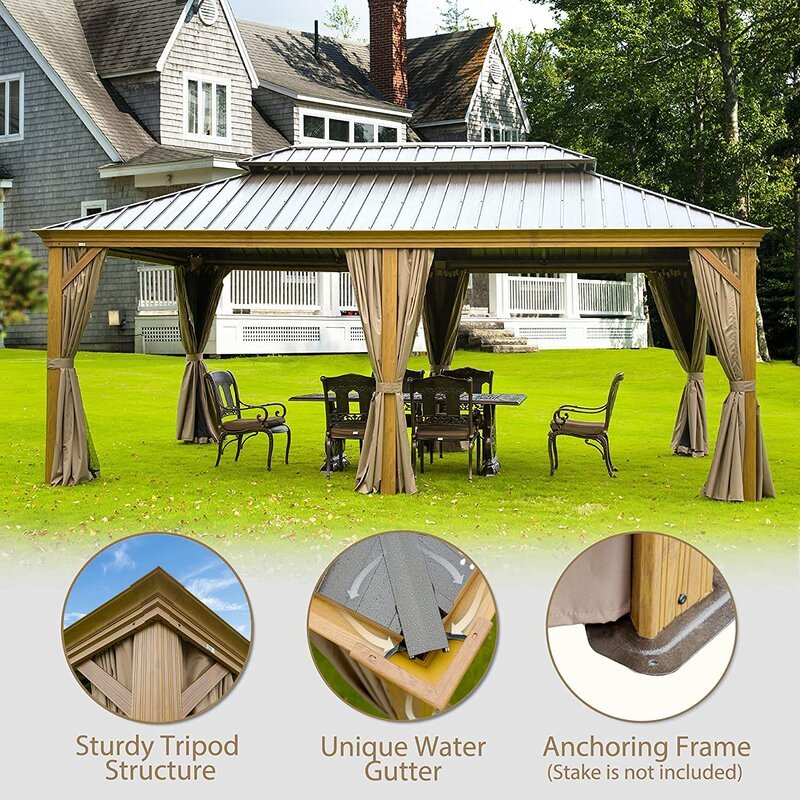 Gazebo de patio en acier galvanisé Cavus de 6,1 m de large x 3,7 m de profondeur