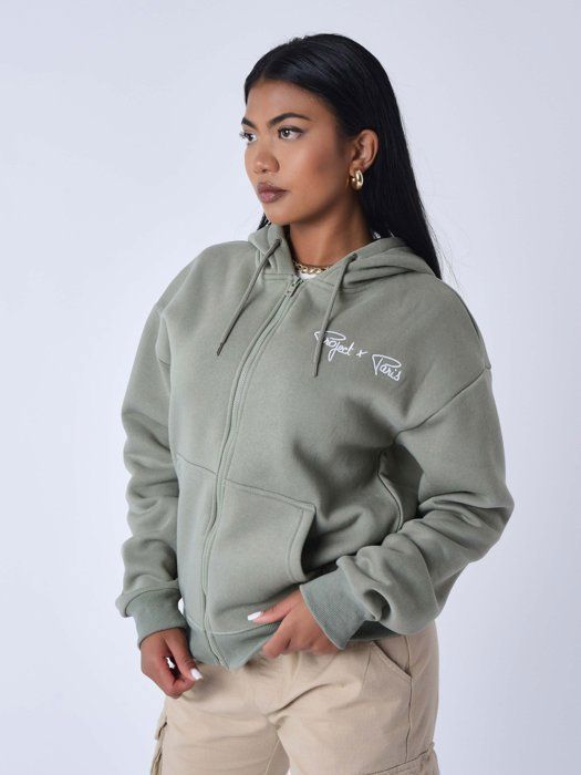 Sweatshirt à capuche zippé femme Project X Paris - kaki/vert - S