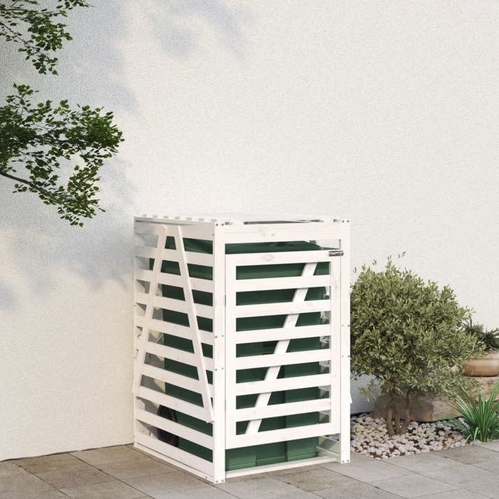 Cache Poubelle/ Abri pour poubelle sur roulettes - VIDAXL - blanc bois massif de pin CC6783815