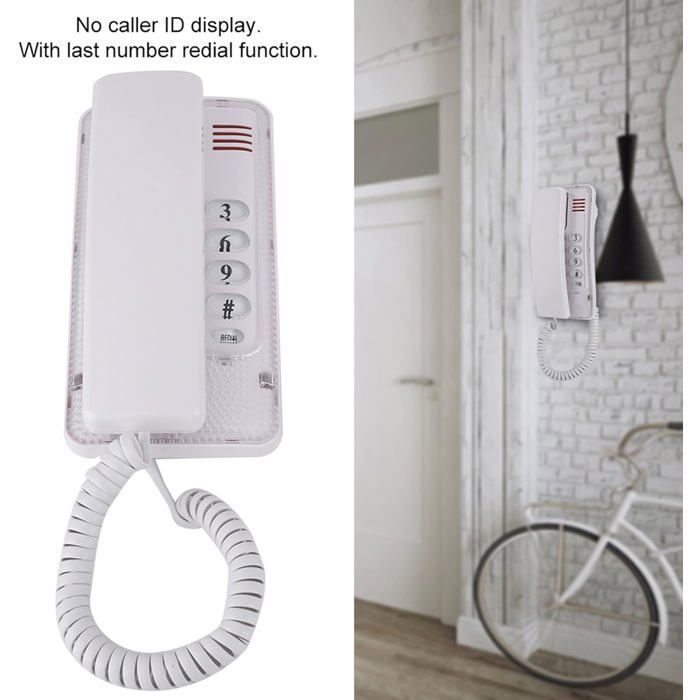 Teléfono fijo con cable FEBEST - Rellamada al último número - Montaje en pared - Blanco - 18x9x7 cm