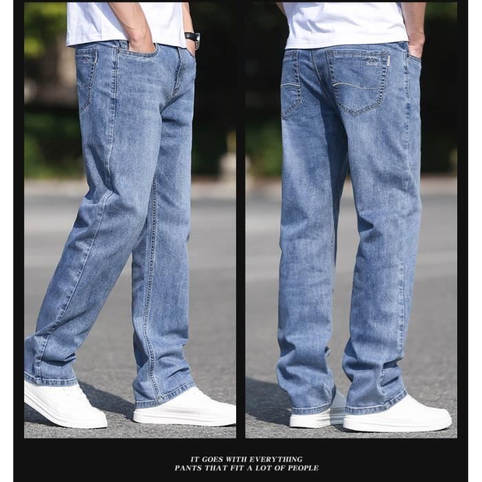 Jeans da uomo - INSFITY - Vestibilità ampia - Gamba dritta - Elasticizzati - Casual - Blu denim primaverile