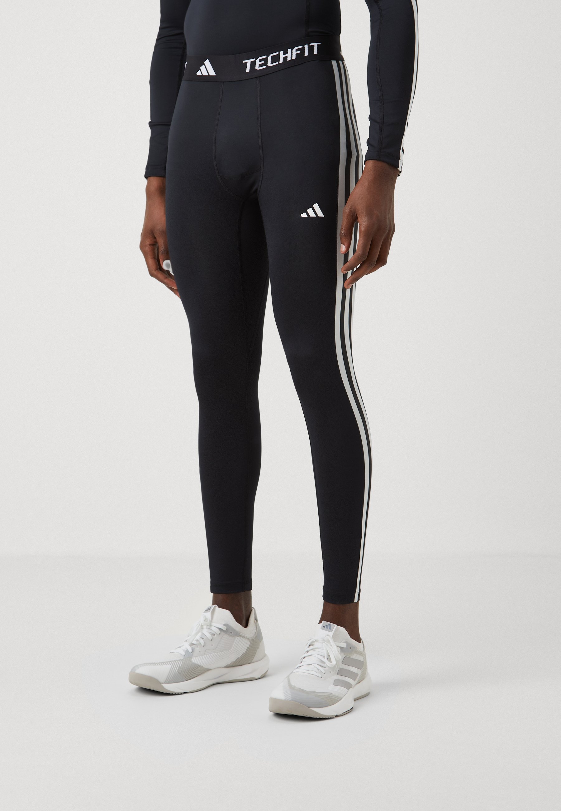 adidas Performance TECHFIT COMPRESSION 3-STRIPES LONG - Legginsy - czarne