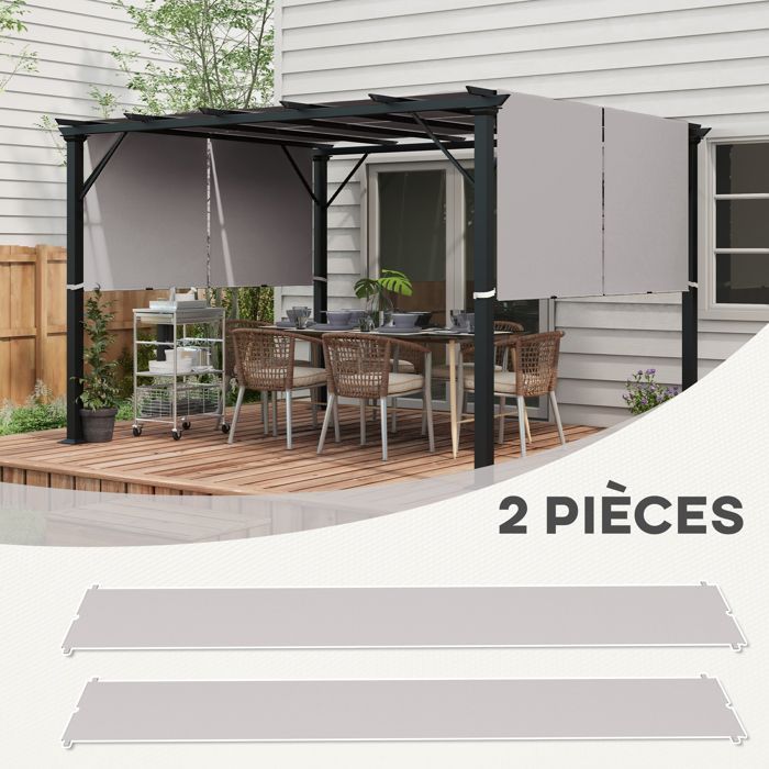 Juego de 2 toldos de repuesto para pérgola - Outsunny - retráctiles, 4,9 x 1,2 m - tejido de poliéster con protección UV - color caqui claro