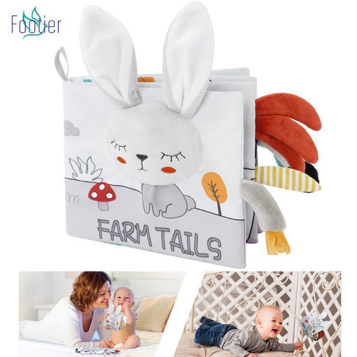 Baby-Stoffbuch, Lernspielzeug für Kinder, Geschenkidee ab Geburt, weich geknistert mit Tieren (3D-Hase)