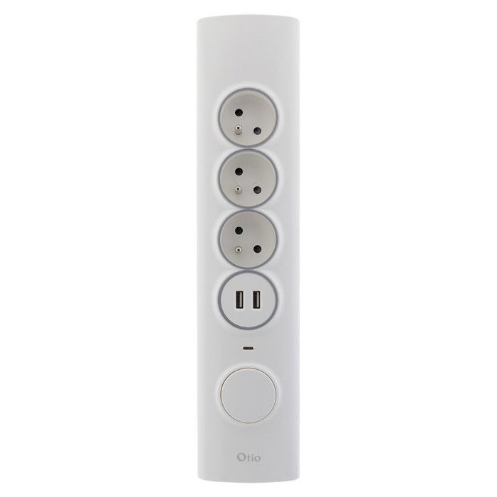 Regleta de esquina Otio 3P 16A + toma lateral 1P 16A + 2 protectores contra sobretensiones USB (con cable) - Blanco