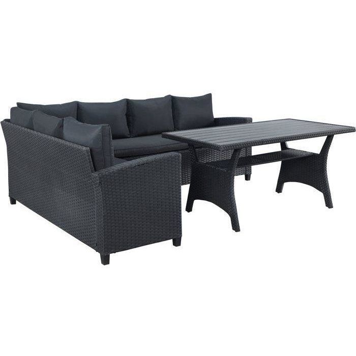 Conjunto de muebles de jardín - KAPAS - Estructura de acero y resina tejida - Negro - 7 personas