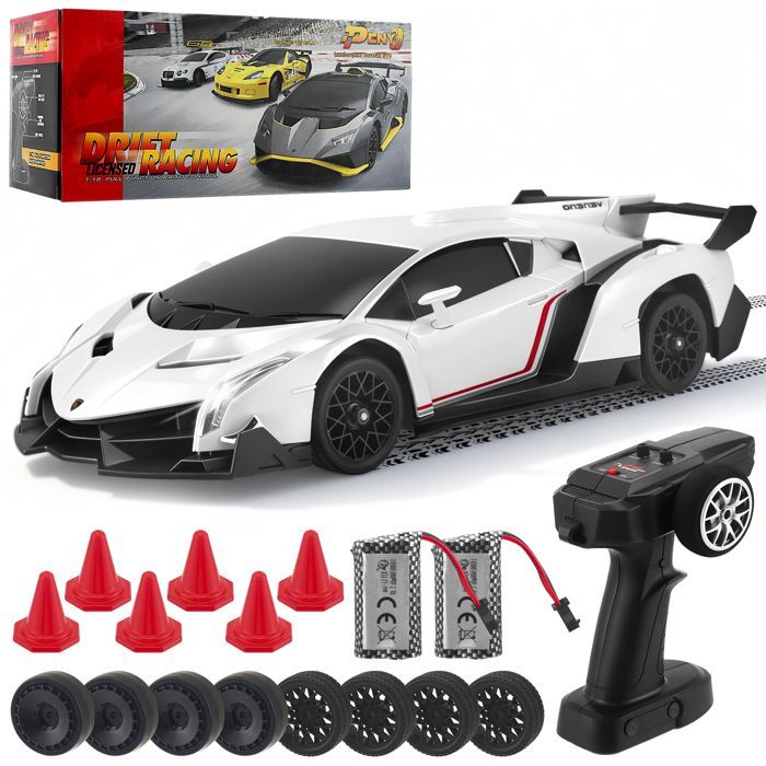Lamborghini Voiture télécommandée 2,4 GHz 1:18 4WD RC Drift avec yeux LED, 5 km/h, mini Drift voiture, télécommandée, 2,4 GHz
