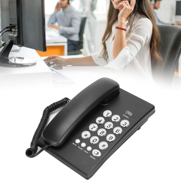 Telefone com fio OMABETA KX-T504, telefone de mesa multifuncional com teclado grande, preto.