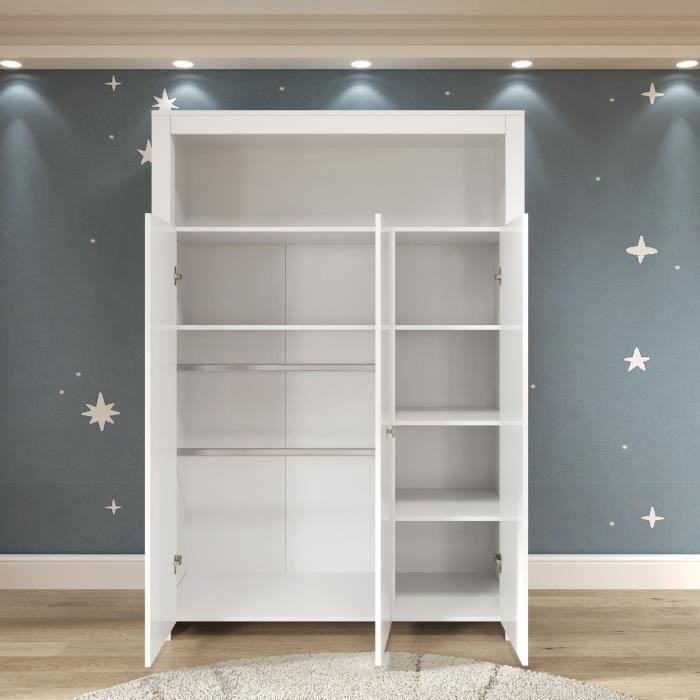 Conjunto de tres piezas para habitación infantil: cuna de 70 x 140 cm + cambiador + armario OLIVIA - Blanco - TREND TEAM