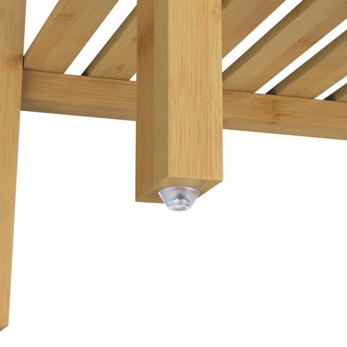 Estante de bambu com 4 prateleiras, 123x48x32 cm, para uso interno em banheiros, cozinhas e corredores.