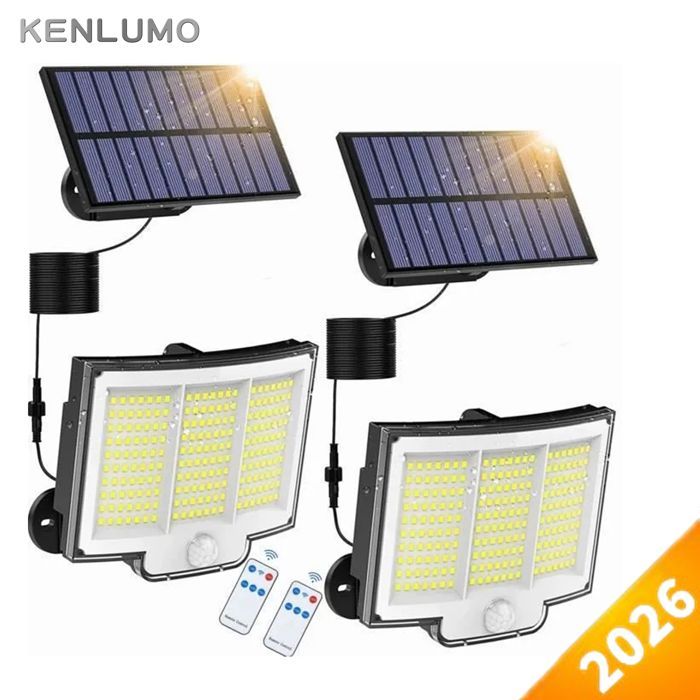 Lámpara solar de exterior KENLUMO - 210 LED, resistente al agua IP68 con sensor de movimiento