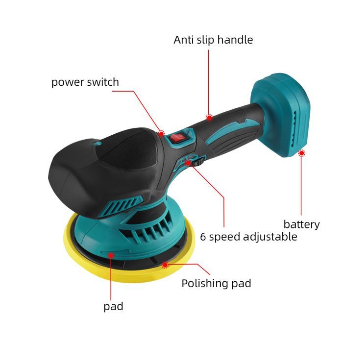Lucidatrice per auto, lucidatrice per auto senza fili da 21 V, 6 velocità variabili, 2500-7000 giri/min, lucidatrice senza fili da 150 mm, con 2 batterie