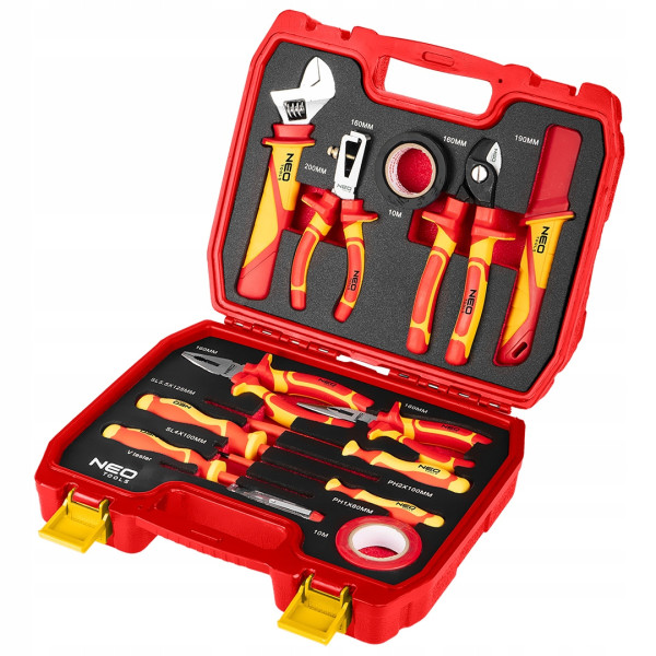 NEO TOOLS zestaw narzędzi dla elektryka 13 el. walizka szczypce śrubokręty
