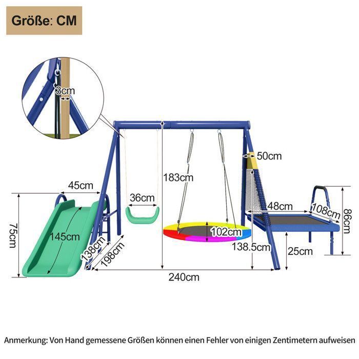 Portique balançoire extérieur, toboggan, trampoline, balançoire nid d'oiseau ronde, balançoire en plastique, certifié EN-71