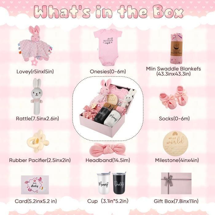12 Pièces Coffret Naissance Fille,Cadeau Naissance Fille,Cadeau Baby Shower Pour Fille,Avec Vêtements, Serviettes De Bain,Peluches