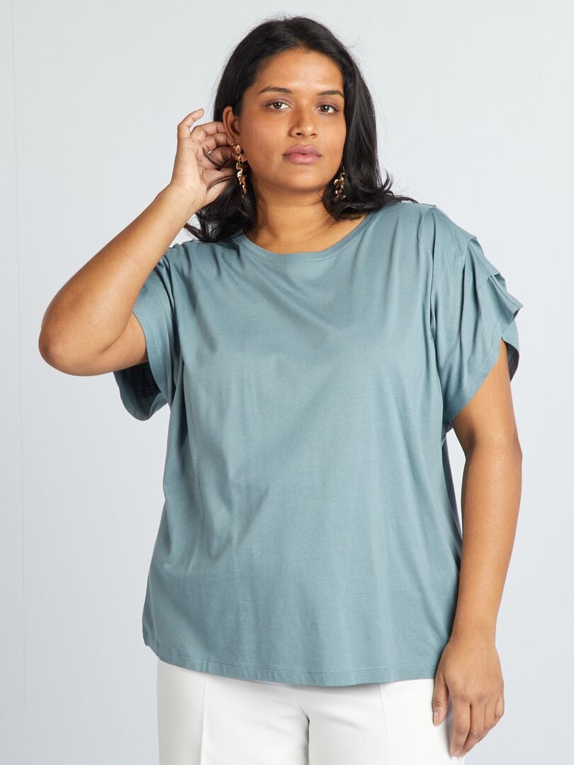 Camiseta de manga corta de color liso - AZUL