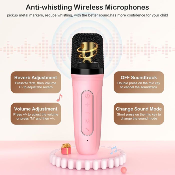 Mini Karaoke Machine avec 1 Microphones sans Fil pour Enfants Adultes, Enceinte Karaoké Portable pour La Communication arents