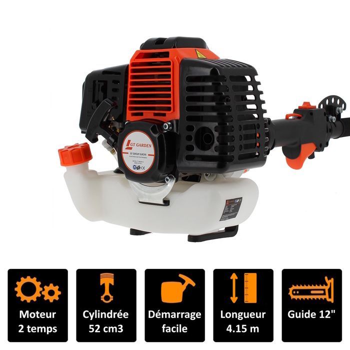GT GARDEN - Potatrice a benzina con asta rotante, 52cc, 3 CV, lunghezza 4,15 metri