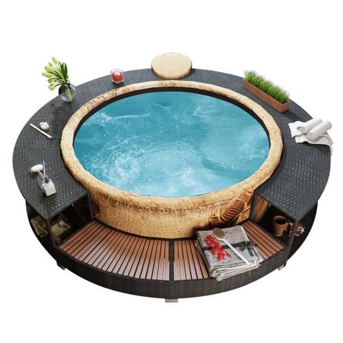 Estructura para jacuzzi vidaXL, estructura para spa resistente a la intemperie, cerramiento para spa, escalón de acceso para spa, resina negra 41454