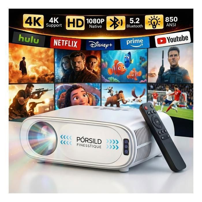Proyector 4K certificado por Netflix, 35000 lúmenes, Android 13, enfoque automático/corrección trapezoidal 6D, WiFi 6, proyector de vídeo inteligente Bluetooth 5.2