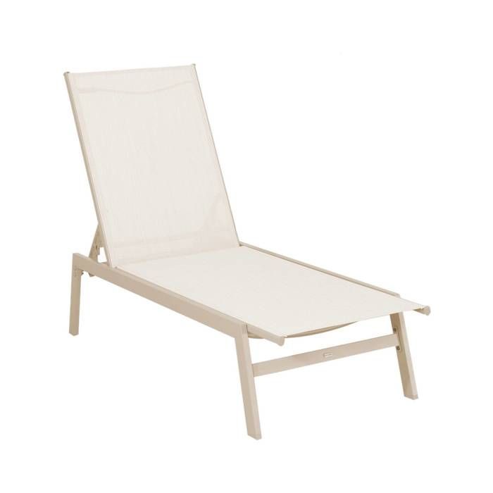 Conjunto de 2 tumbonas beige. 5 posiciones. Fabricadas en textilene y metal. FLORA. L155 x W59 x H106cm
