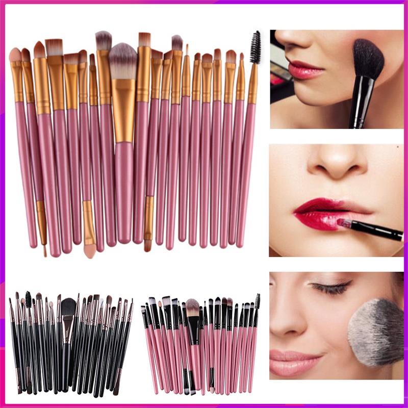 Ensemble de 20 pinceaux de maquillage professionnels pour fond de teint, poudre, fard à paupières, contouring et blush.