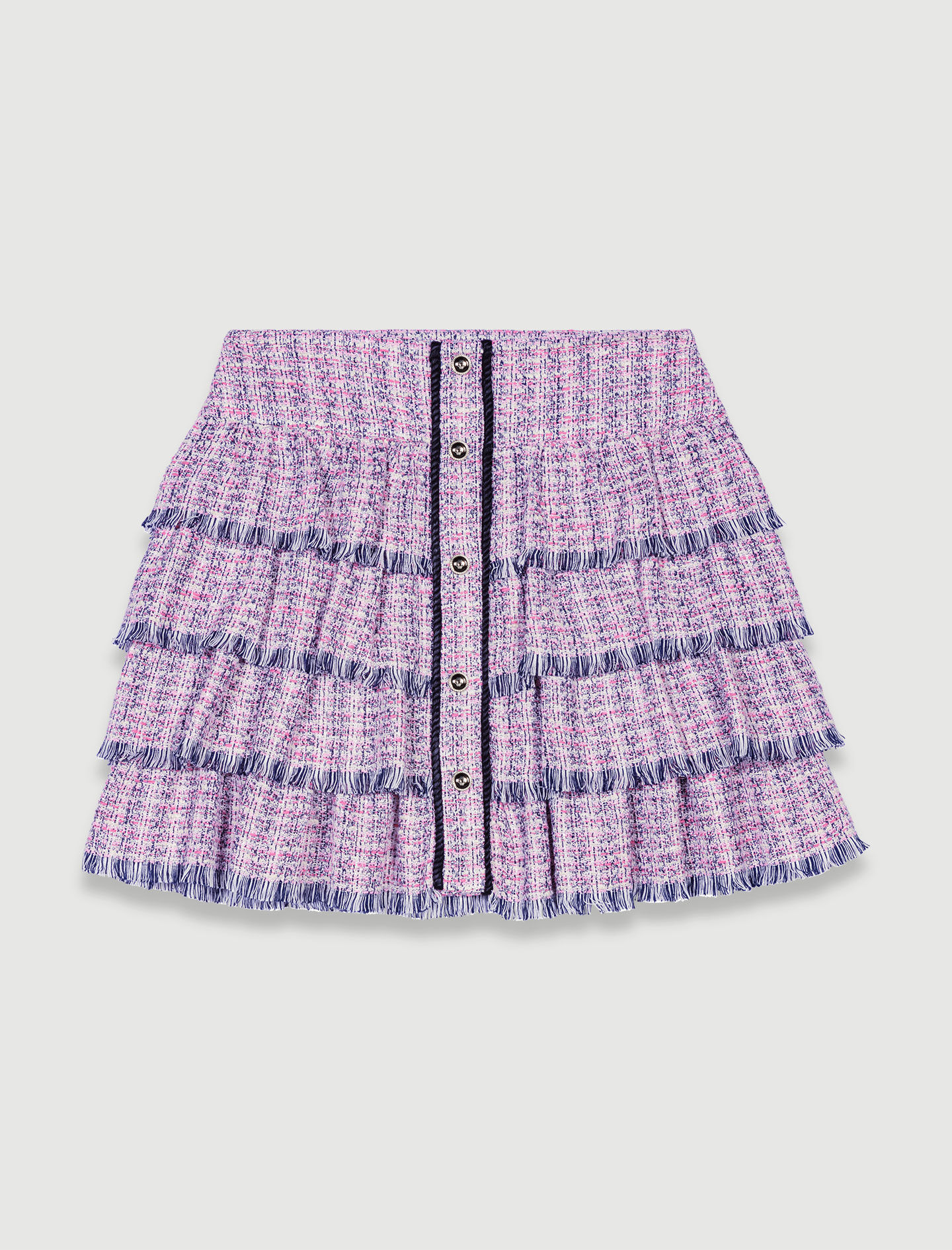 Fustă scurtă din tweed - Roz/negru