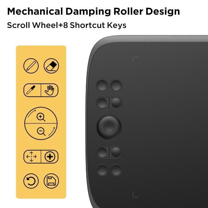 Tavoletta grafica UGEE M908 da 10x6,25 pollici con rotella di scorrimento e 8 tasti di scelta rapida, interfaccia USB-C.