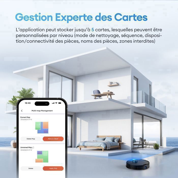 Robot aspirapolvere e lavapavimenti Ultenic TP20 Pro – Potenza di aspirazione 12.000 Pa – Base di ricarica con svuotamento automatico da 4 litri – Autonomia di 200 minuti – Navigazione LDS – Compatibile con Alexa