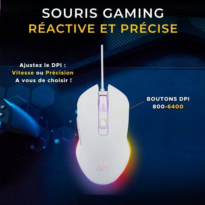 Pack 2 en 1 - THE G-LAB - Combo Hydrogen - Clavier AZERTY - Souris filaire - Blanc/Gris
