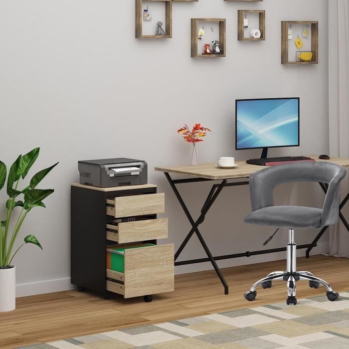 Cajonera móvil WOLTU, mueble de oficina con 3 cajones, 40x40x70cm, roble claro y negro, W0ATT0032