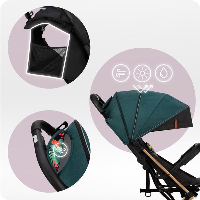 MoMi ESTELLE – Ultra Compact Baby Stroller – Lightweight 7.7 kg – One-Hand Fold – Suitcase Handlebar – Green